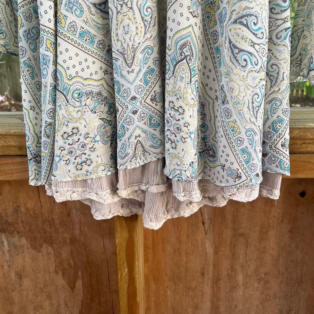 Free People Paisley Moonlight Mini Dress Long Bell Sleeves Blue Printed Size 4 - Picture 5 of 7